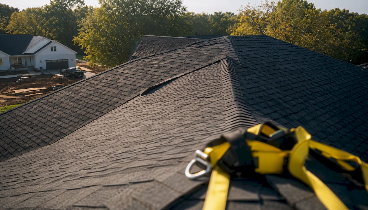 Finished modern roof under bright daylight