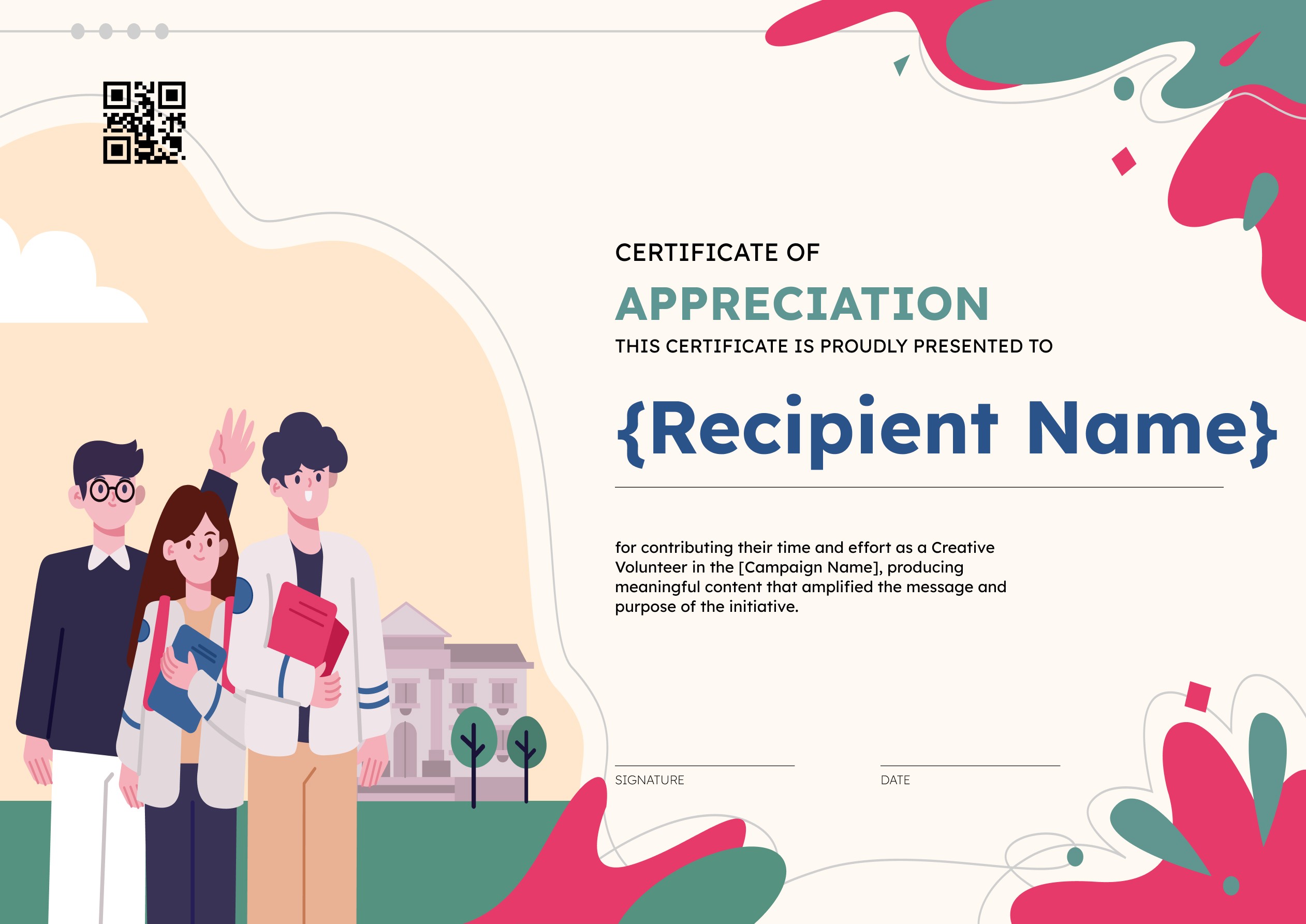 Wauld - Vibrant and lively volunteer appreciation certificate template