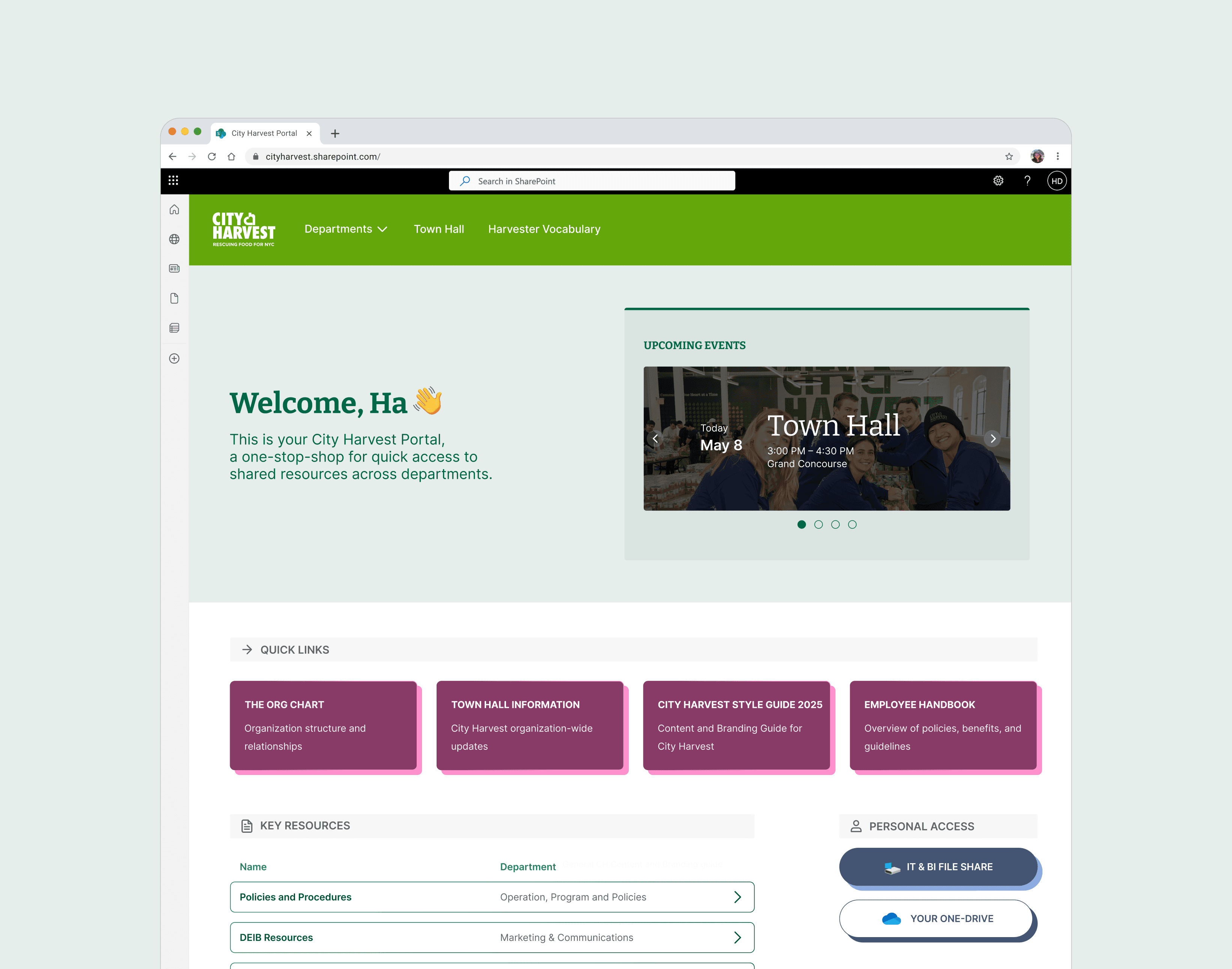 Home page with reorganized information architecture
