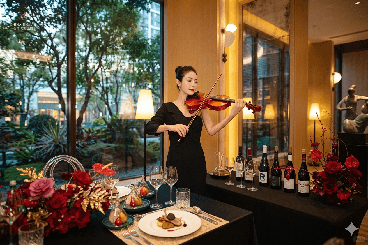 香港宴會活動策劃:現場小提琴表演、精緻西式餐飲到會、紅酒品評及高級花藝佈置,適合商務酒會。