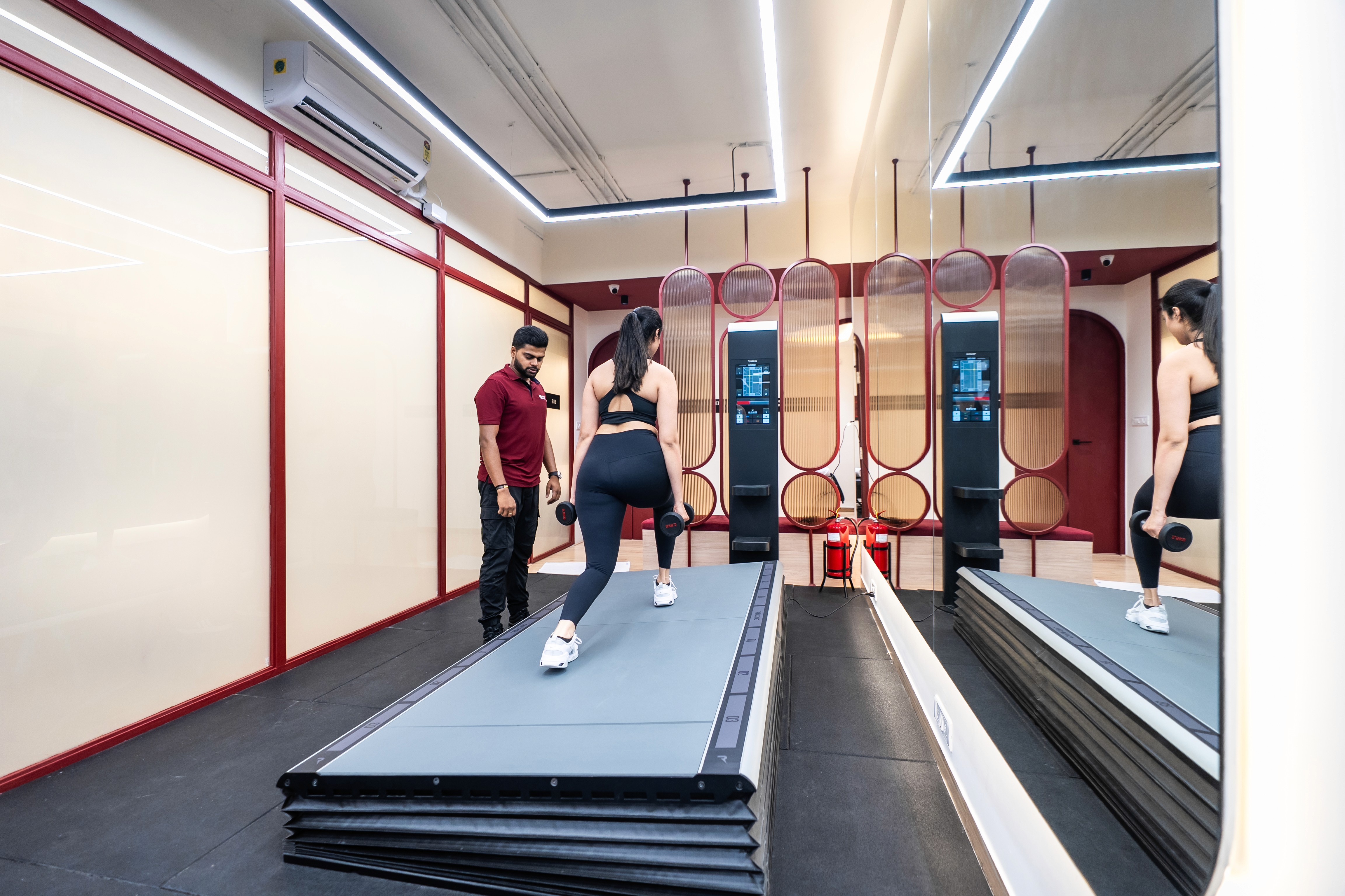 Client undergoing gait retraining therapy to improve walking patterns, balance, and movement efficiency at Ember & Ice Health.