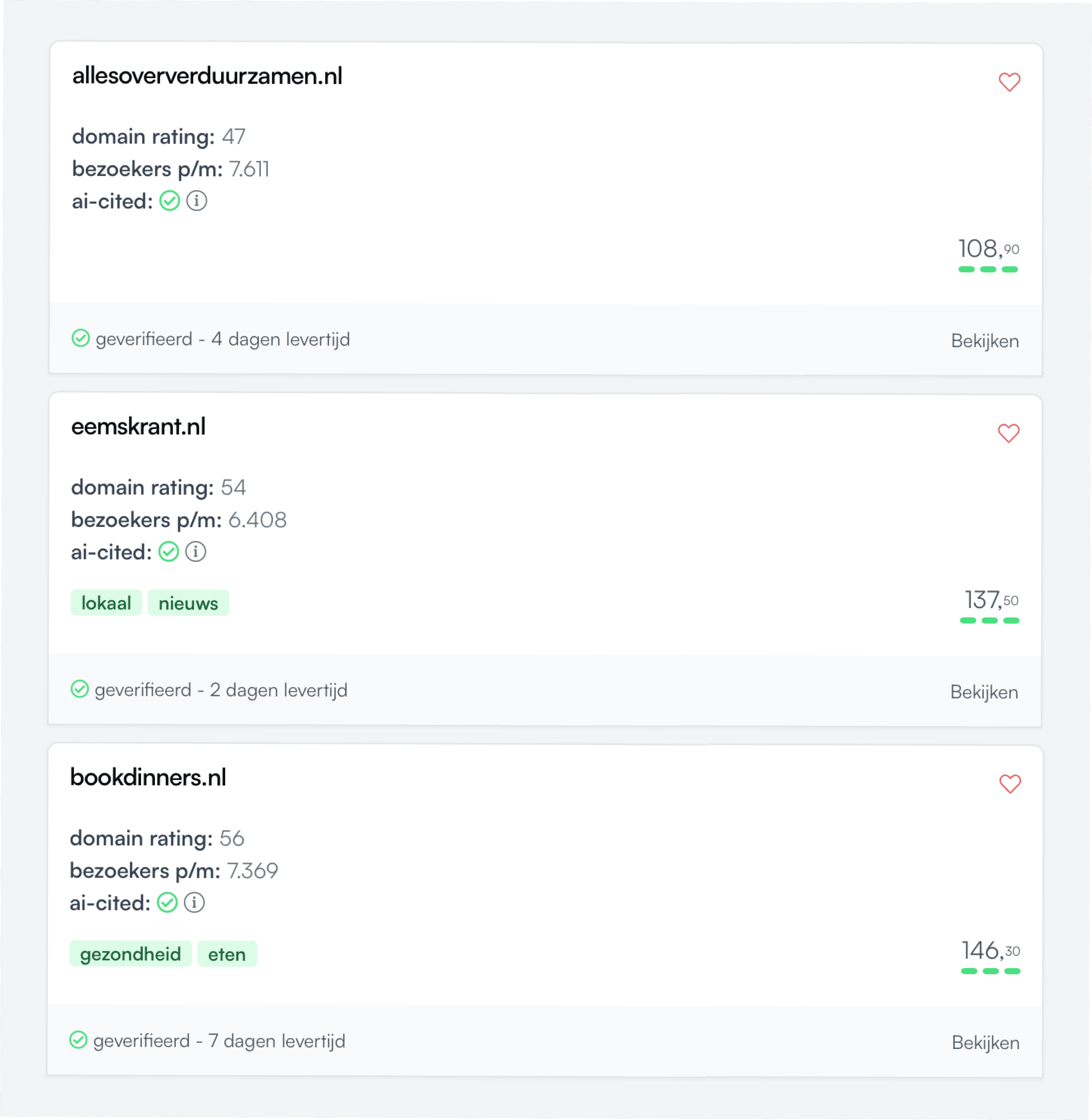 Foto van een paar backlinks verkrijgbaar op het backlink platform