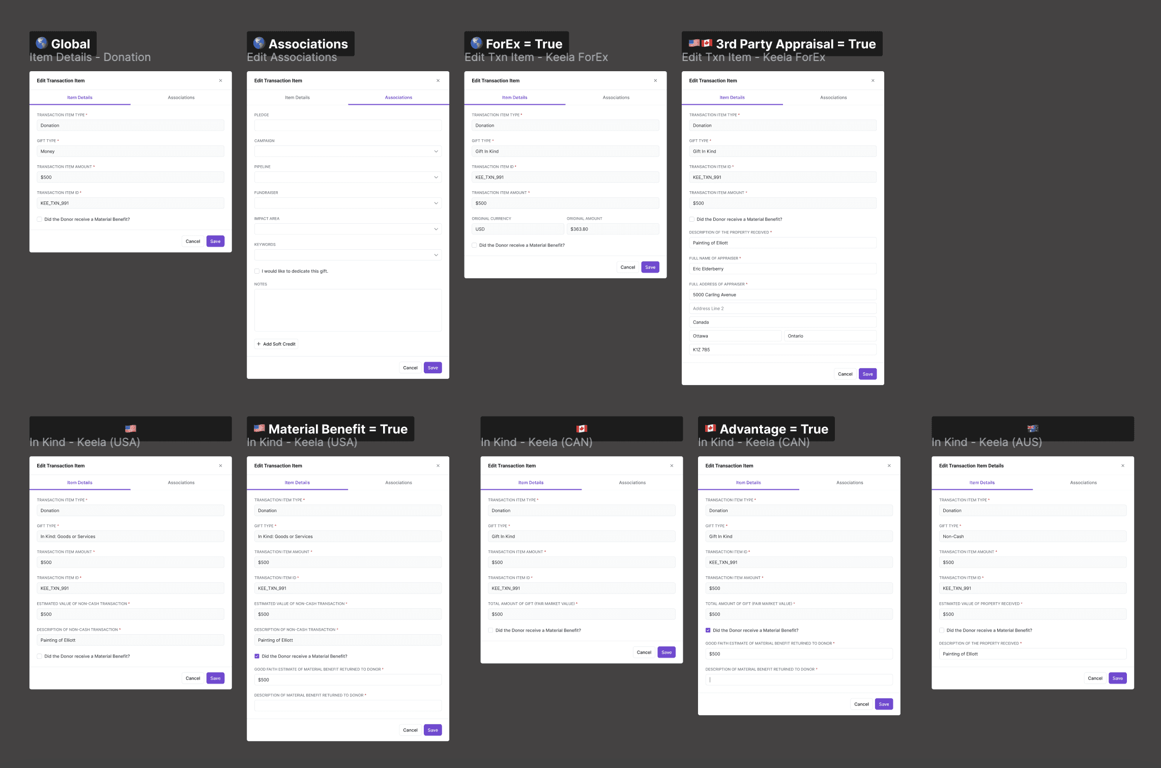 Locale and Donation Types