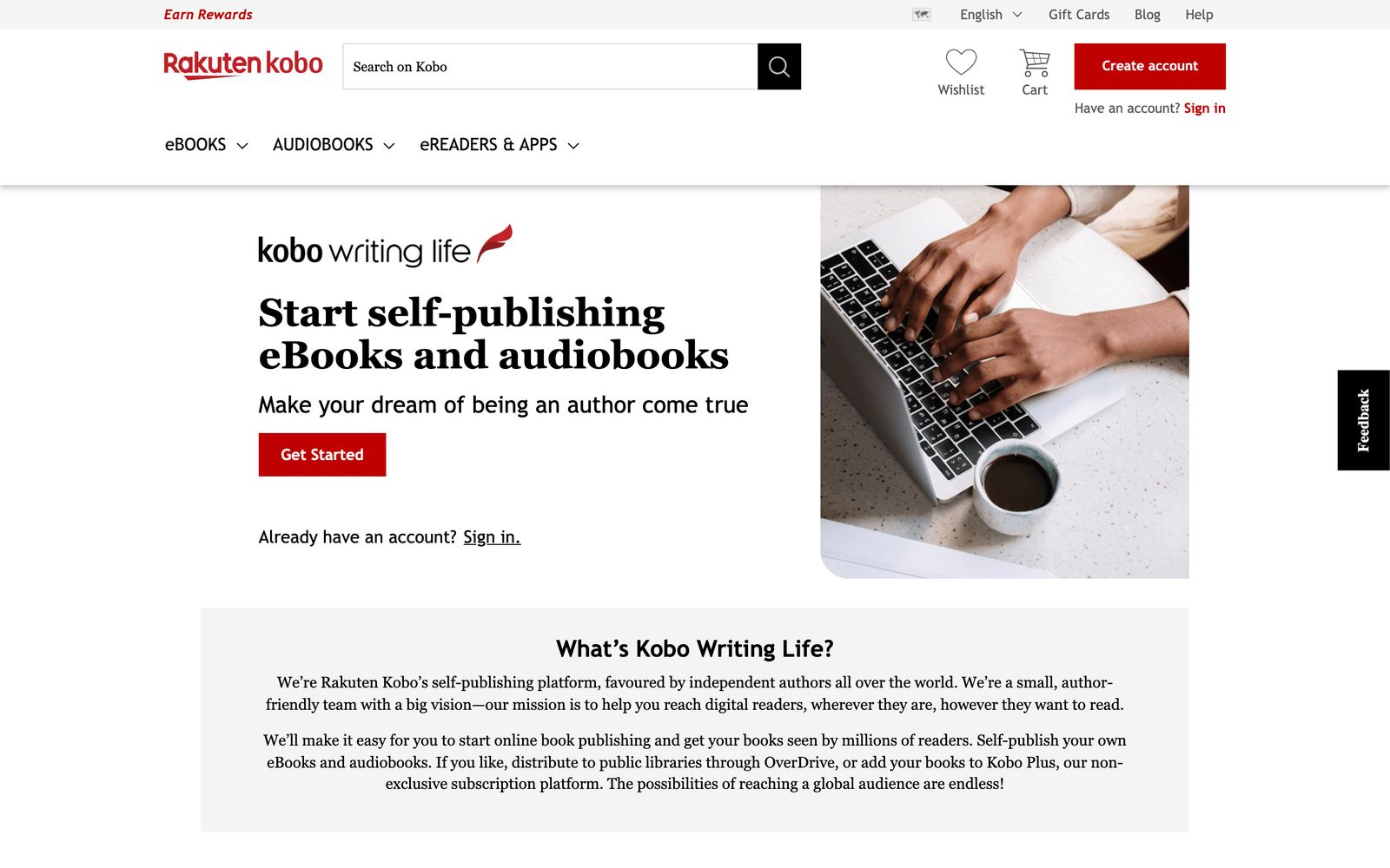 Kobo Writing Life’s home page
