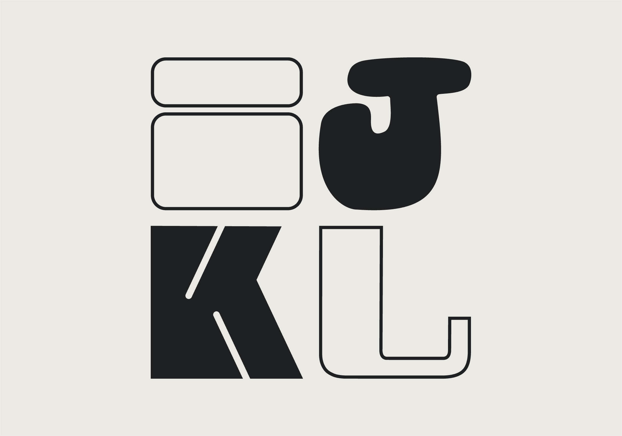 Experimental type on a coloured background showing the letters I J K L