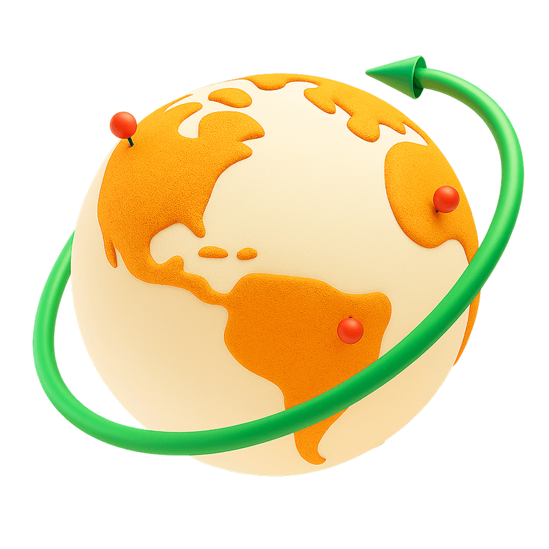 Globe with curevd green arrow