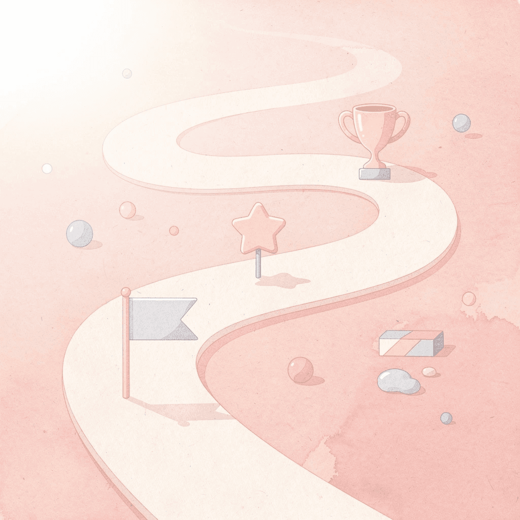 Winding path with milestone markers representing SAT score improvement journey