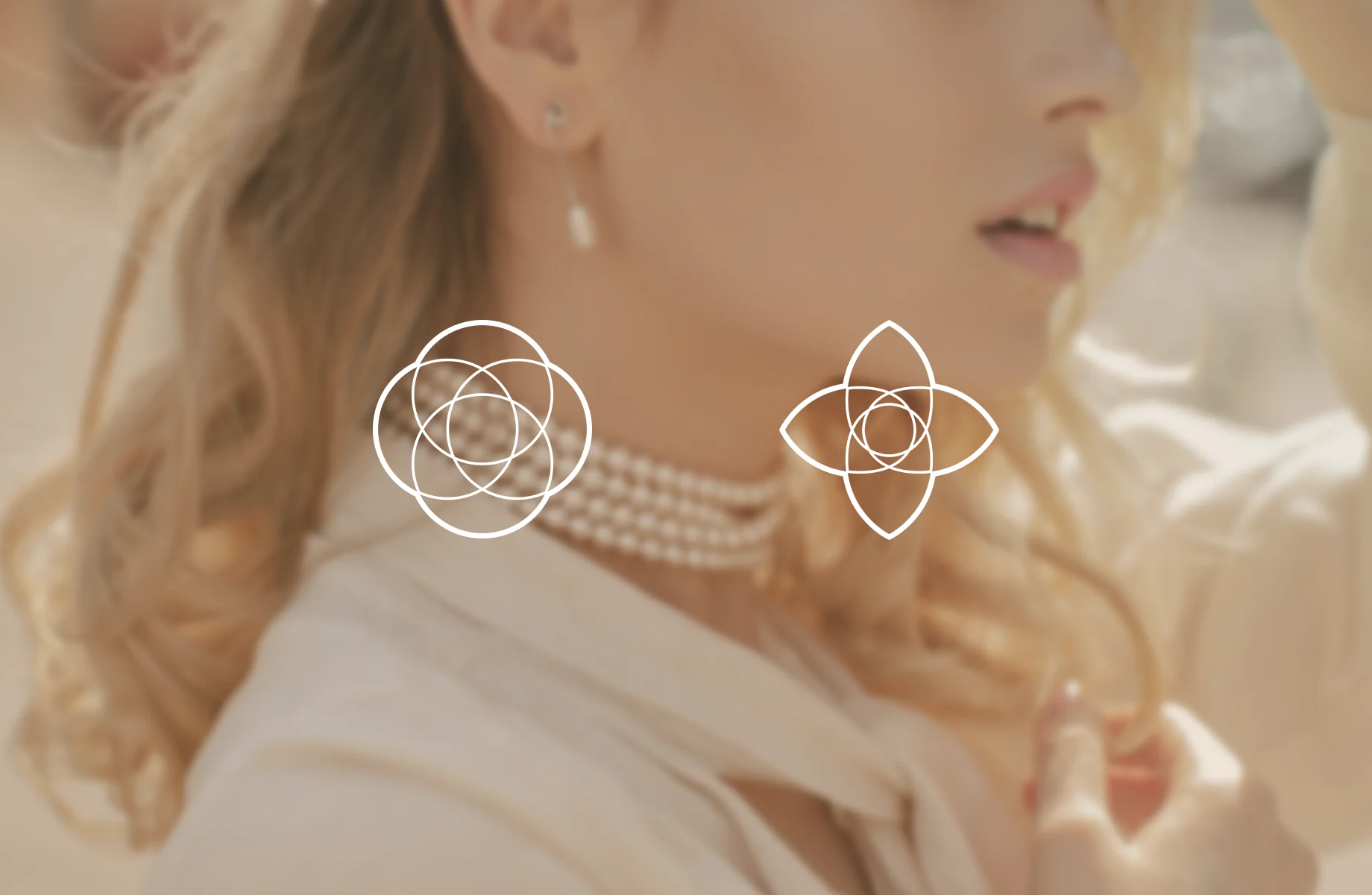 BG Jewellery logo and visual identity card – symmetrical pearl and diamond shapes in deep green and rich gold for timeless luxury by Teatime Studio.