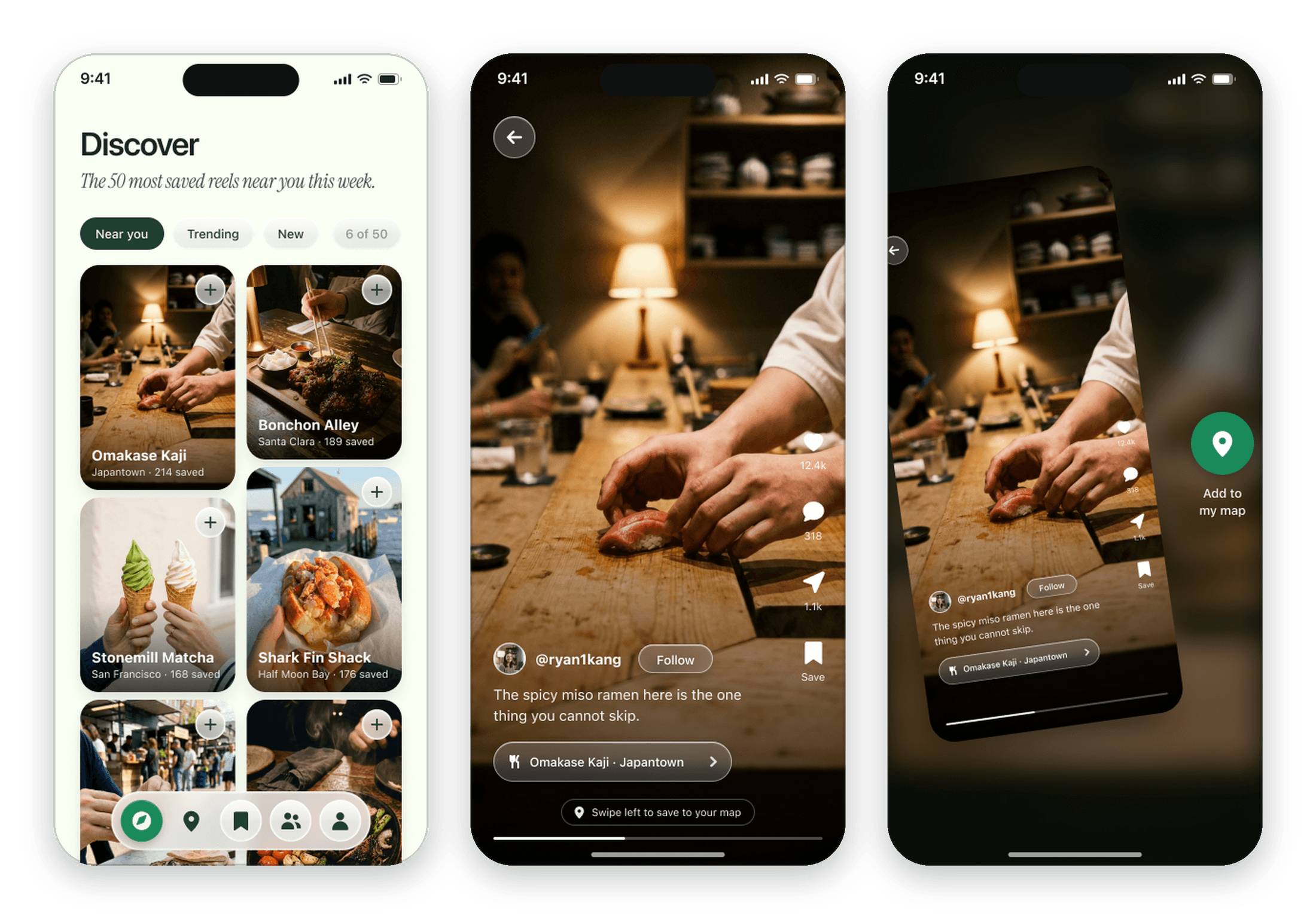NextBite discover and reel screens cutout
