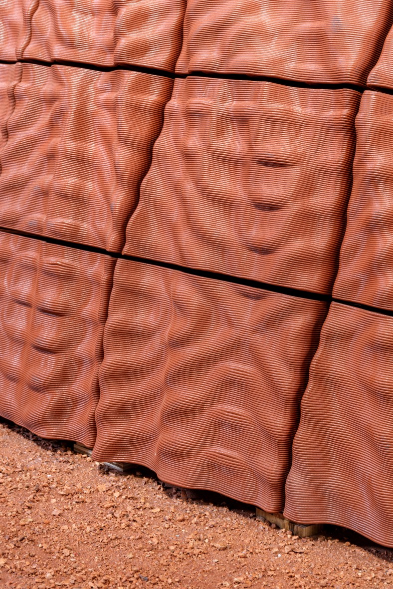 Close-up of the 3D-printed terracotta tiles