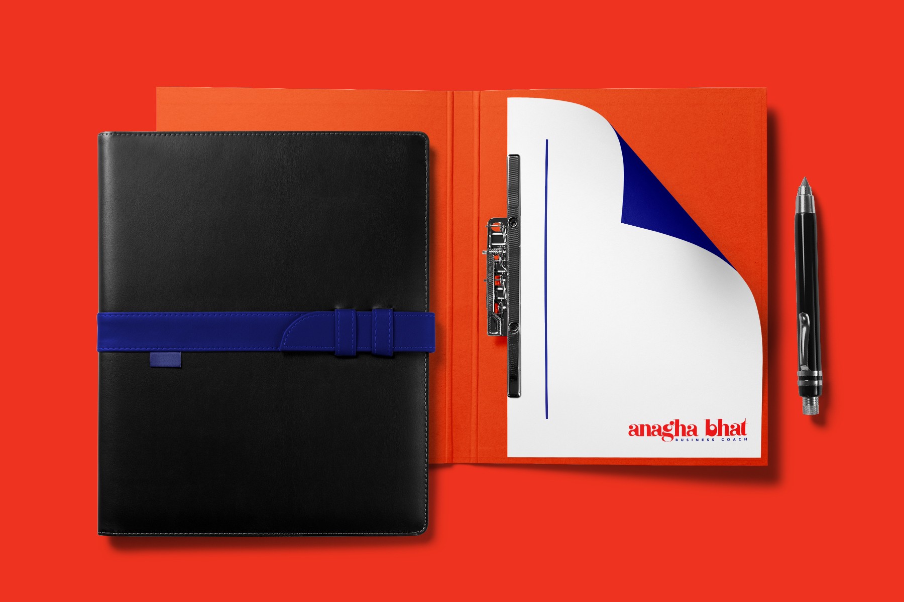 Premium brand folder and clipboard design created for Anagha Bhat personal brand