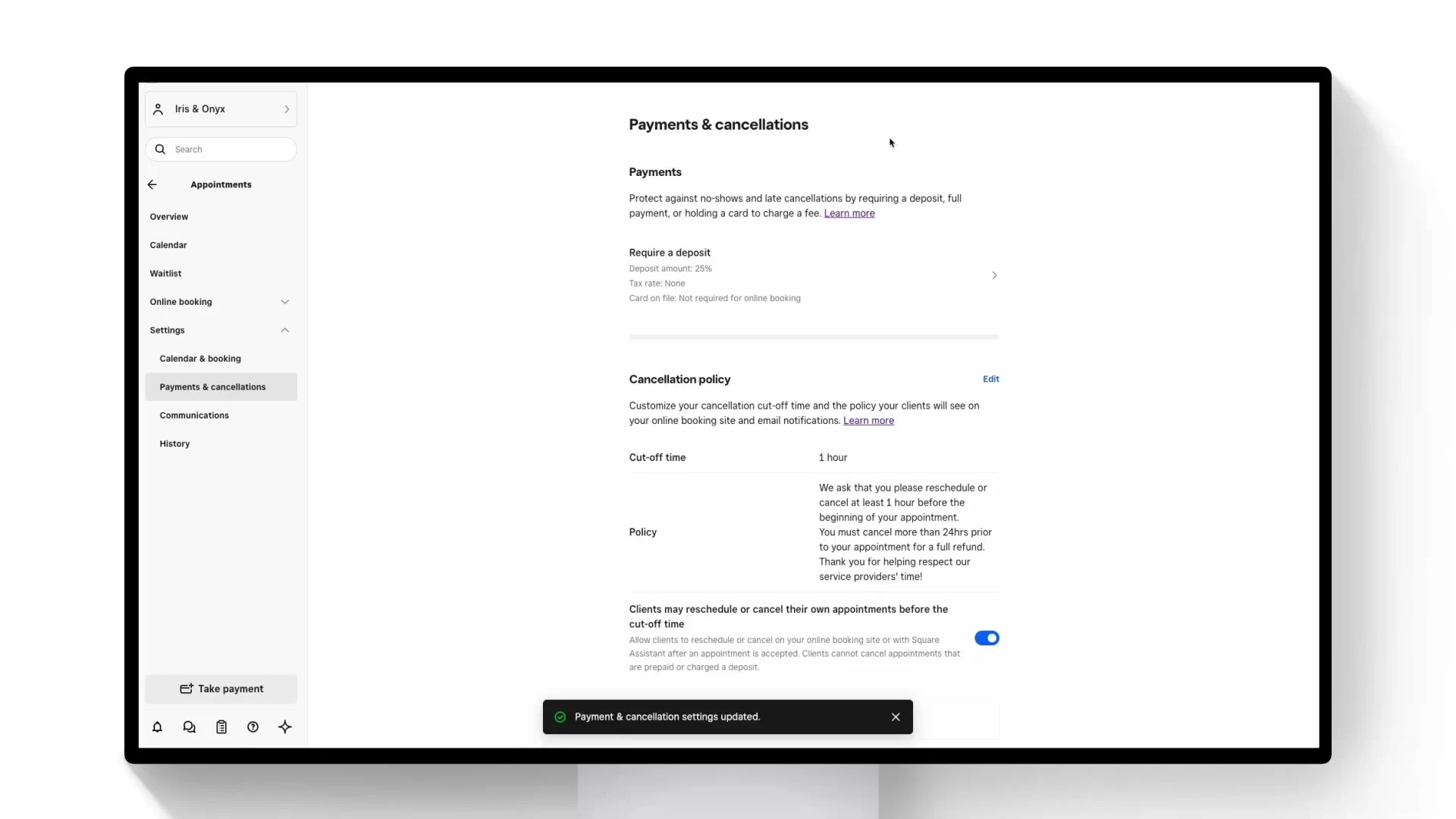 Appointments - Services Set Up Deposits for Booking With Square