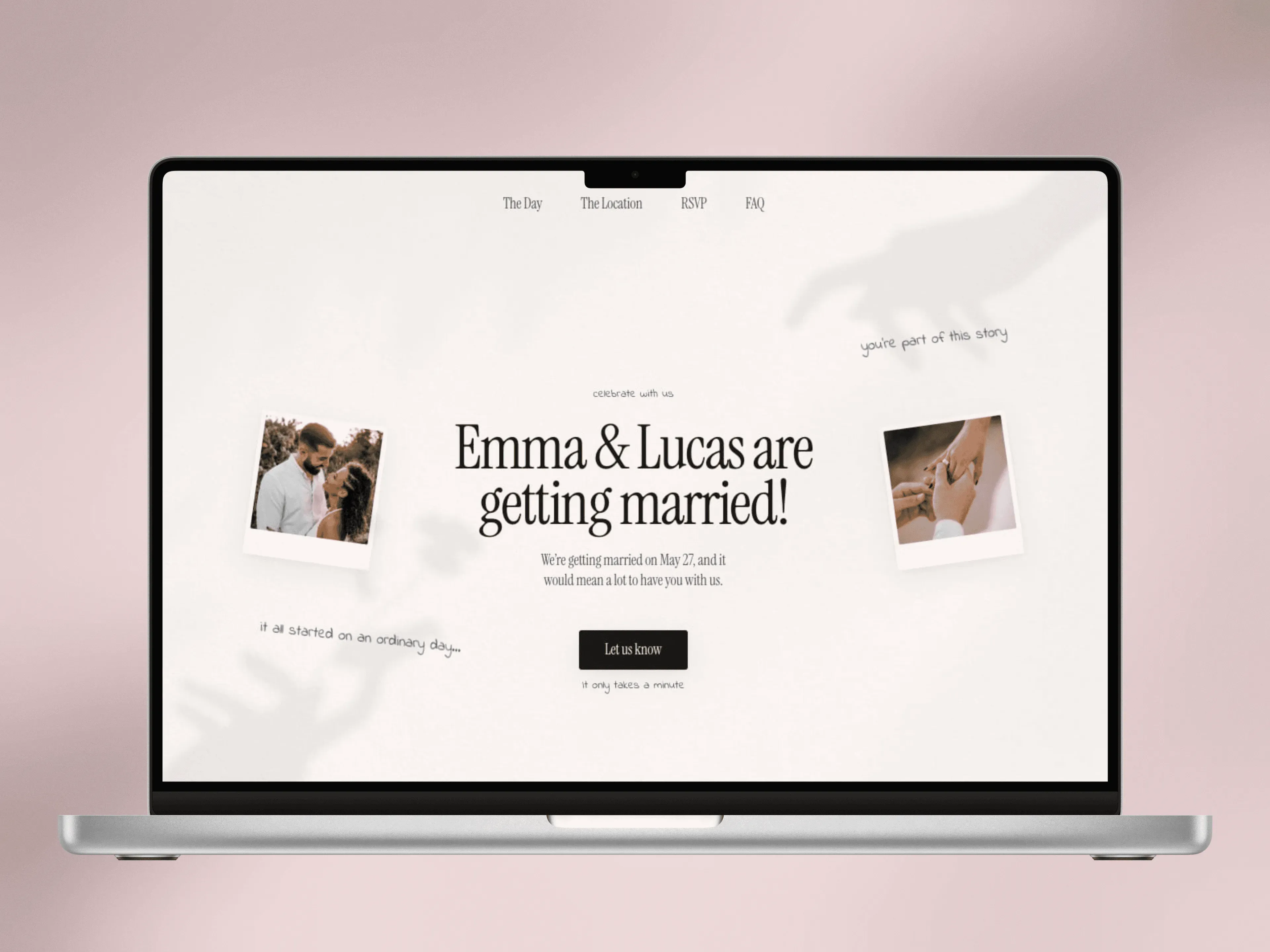 The Day Framer template screenshot showing an elegant wedding website homepage