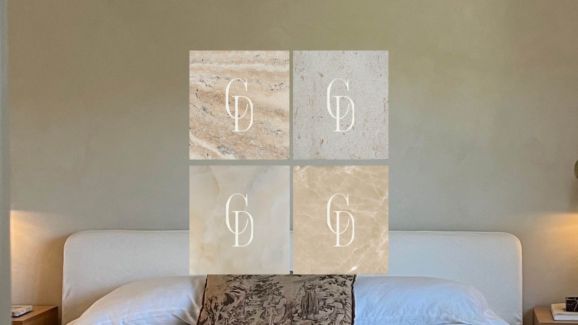 Casa D’Oro interior logo for brand identity and strategy featuring a mediterranean style bedroom