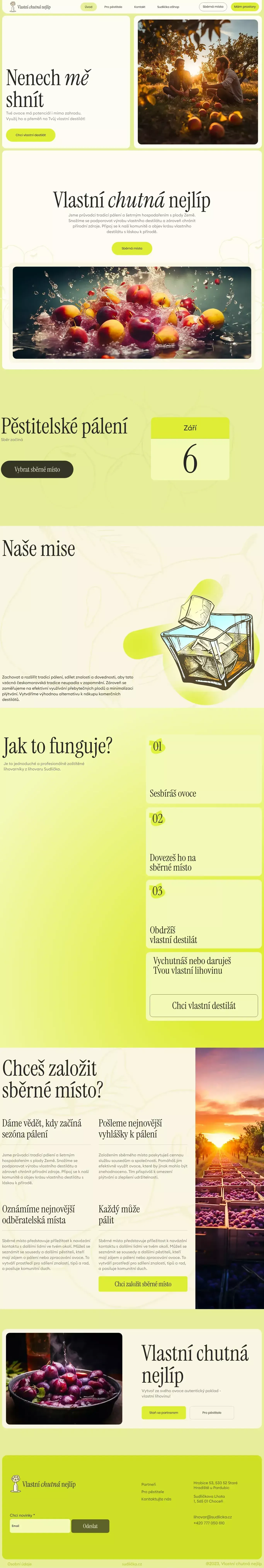 Vlastní Chutná Nejlíp landing page screenshot showcasing Food & Drinks and Local Business design