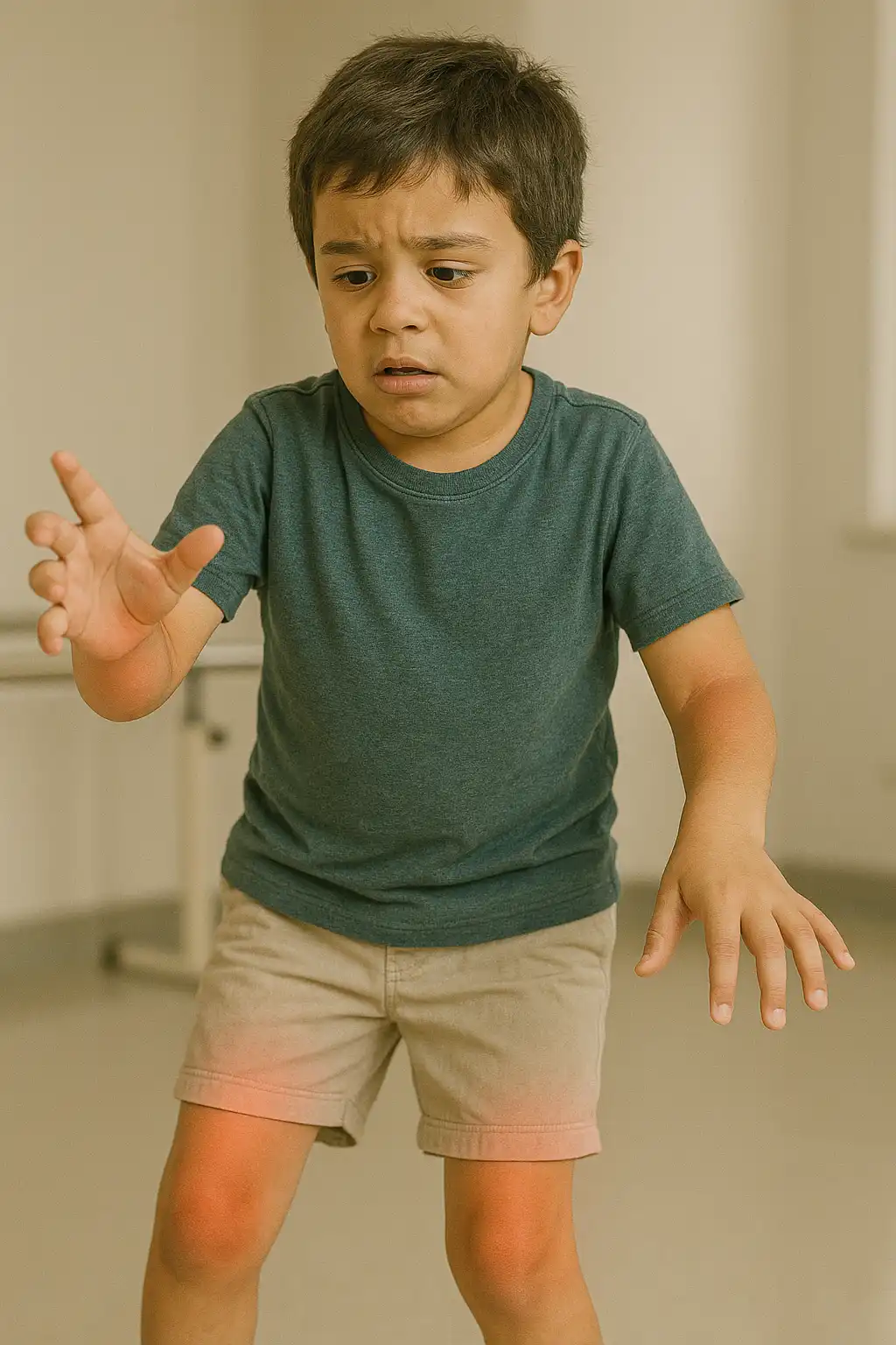 Child showing poor coordination and unsteady posture, indicating ataxic cerebral palsy symptoms.