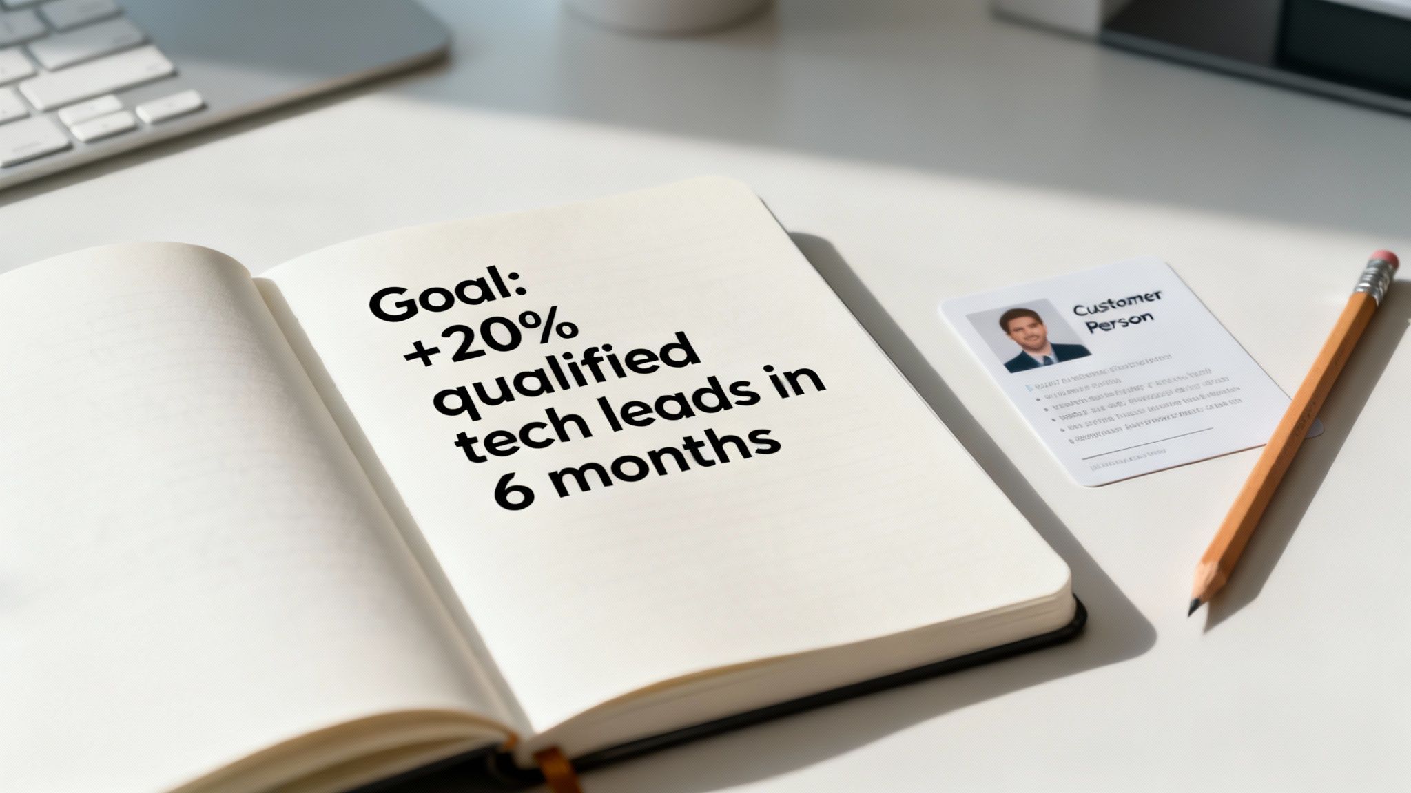 A person at a desk brainstorming content marketing strategy ideas on sticky notes