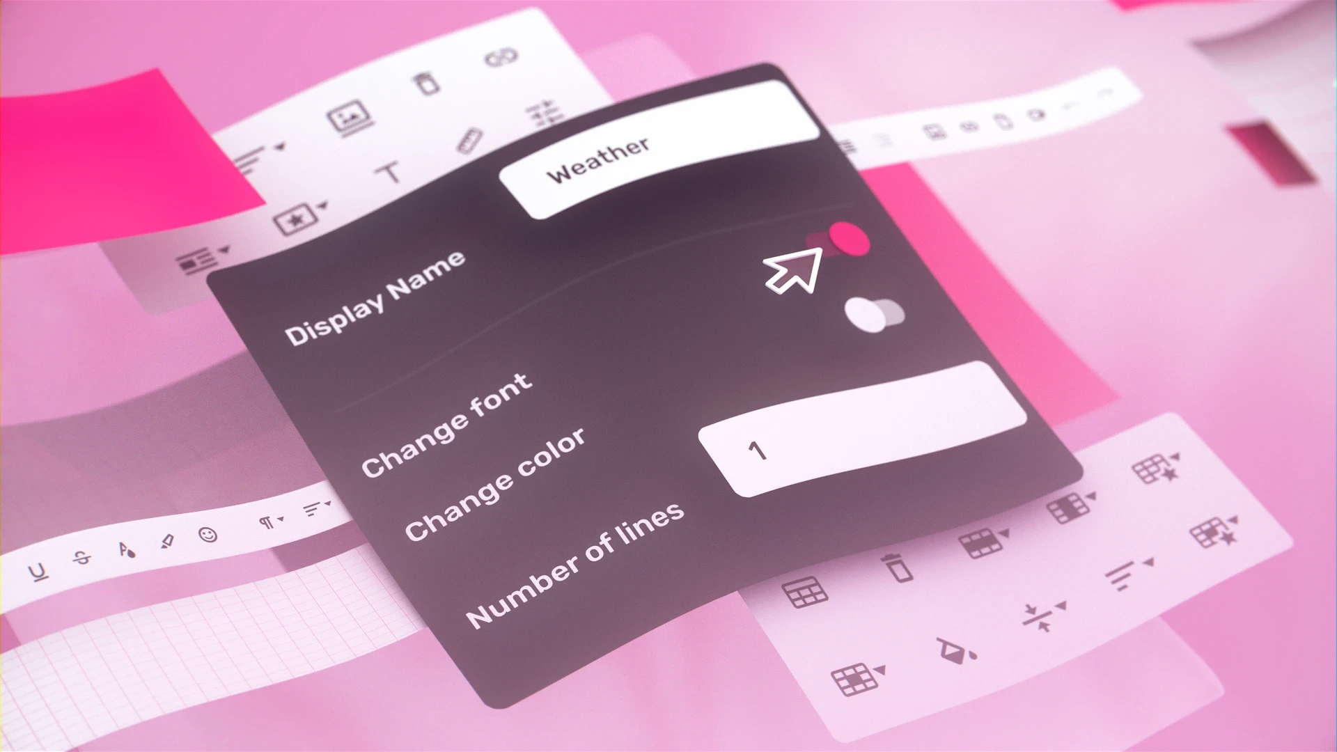 Floating UI component panel for a weather graph editor, showing motion graphic controls in a 3D explainer video style.