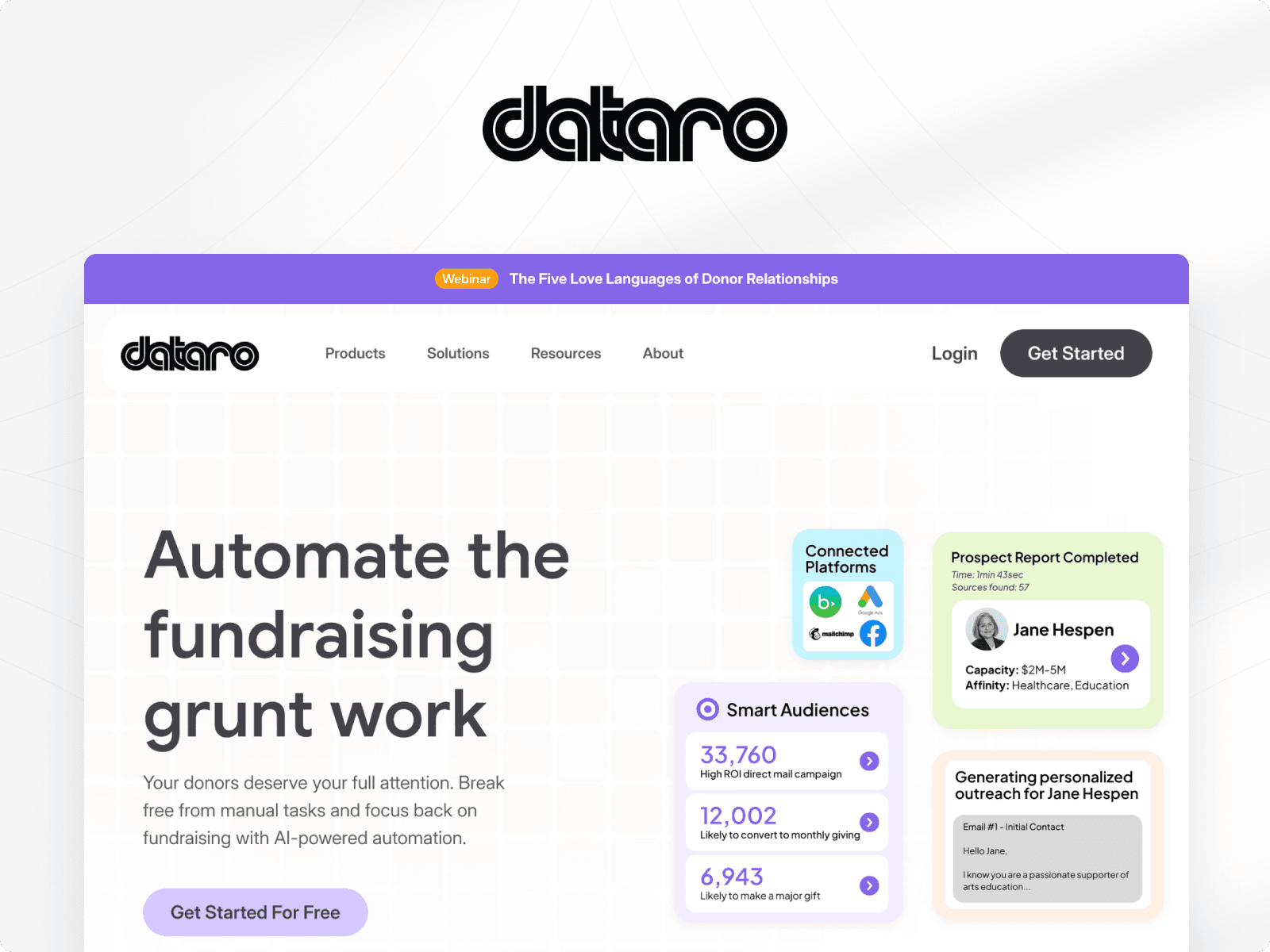 Dataro's homepage mockup