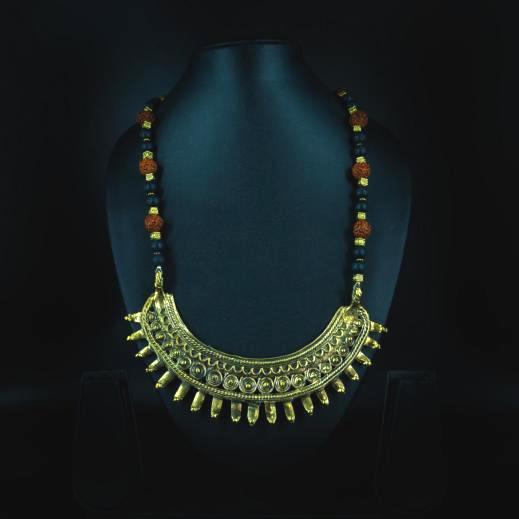 Handcrafted dokra crescent tribal necklace with antique finish detailing