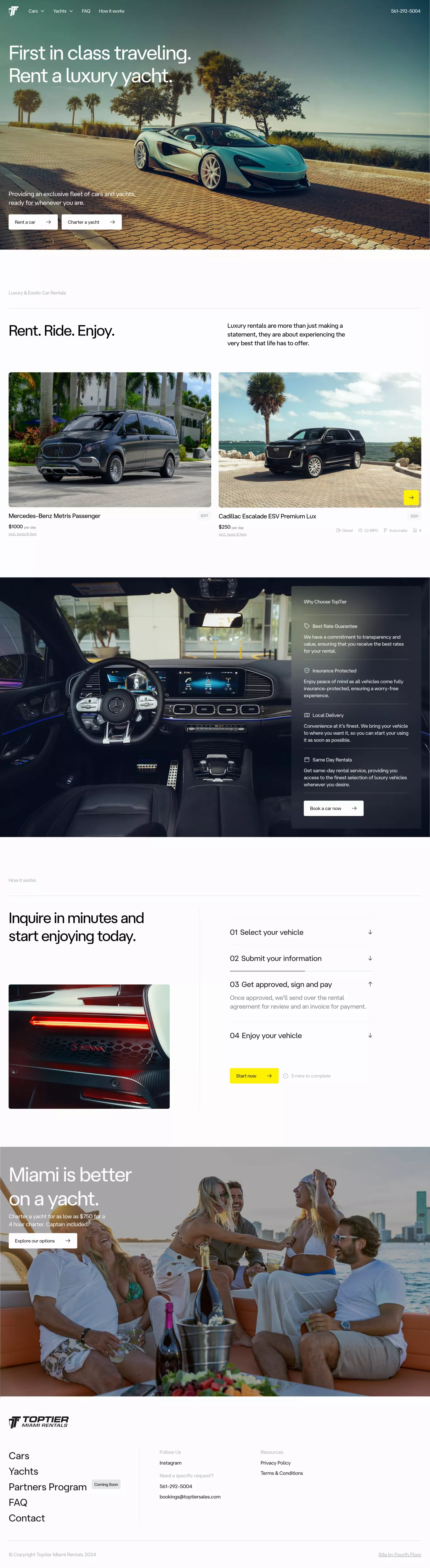 TopTier Miami Rentals landing page screenshot showcasing Automotive design