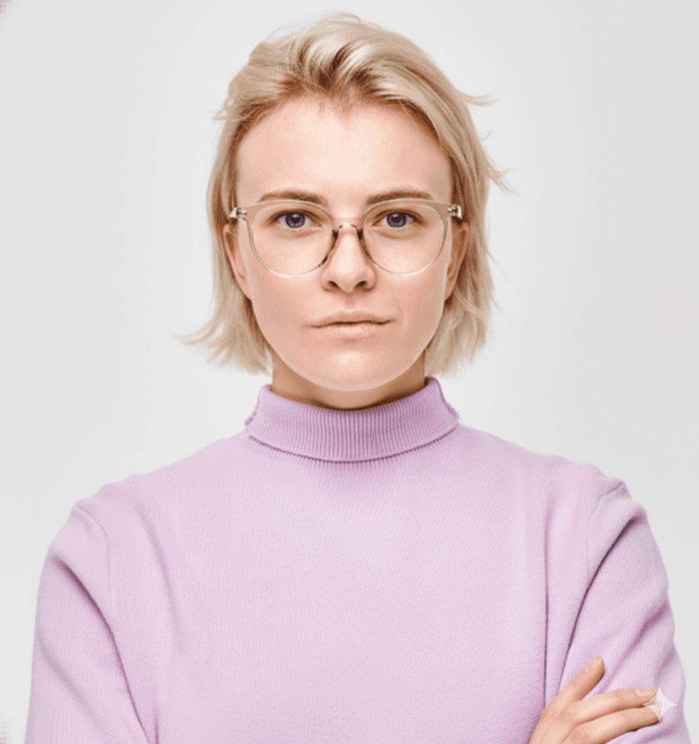 Blonde woman wearing glasses