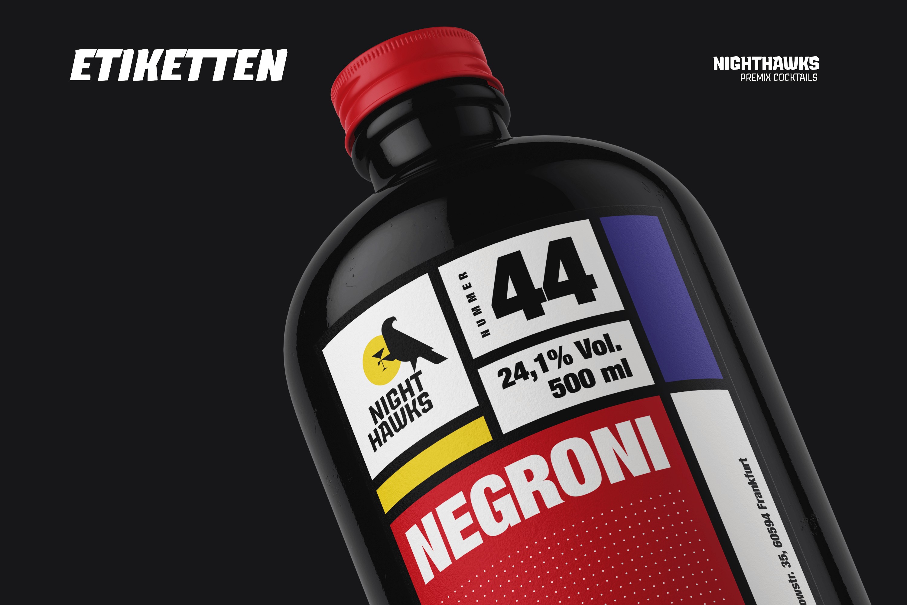 Detail des Packaging Designs von Nighthawks – präzise Typografie und harmonische Farbflächen mit klarer Struktur