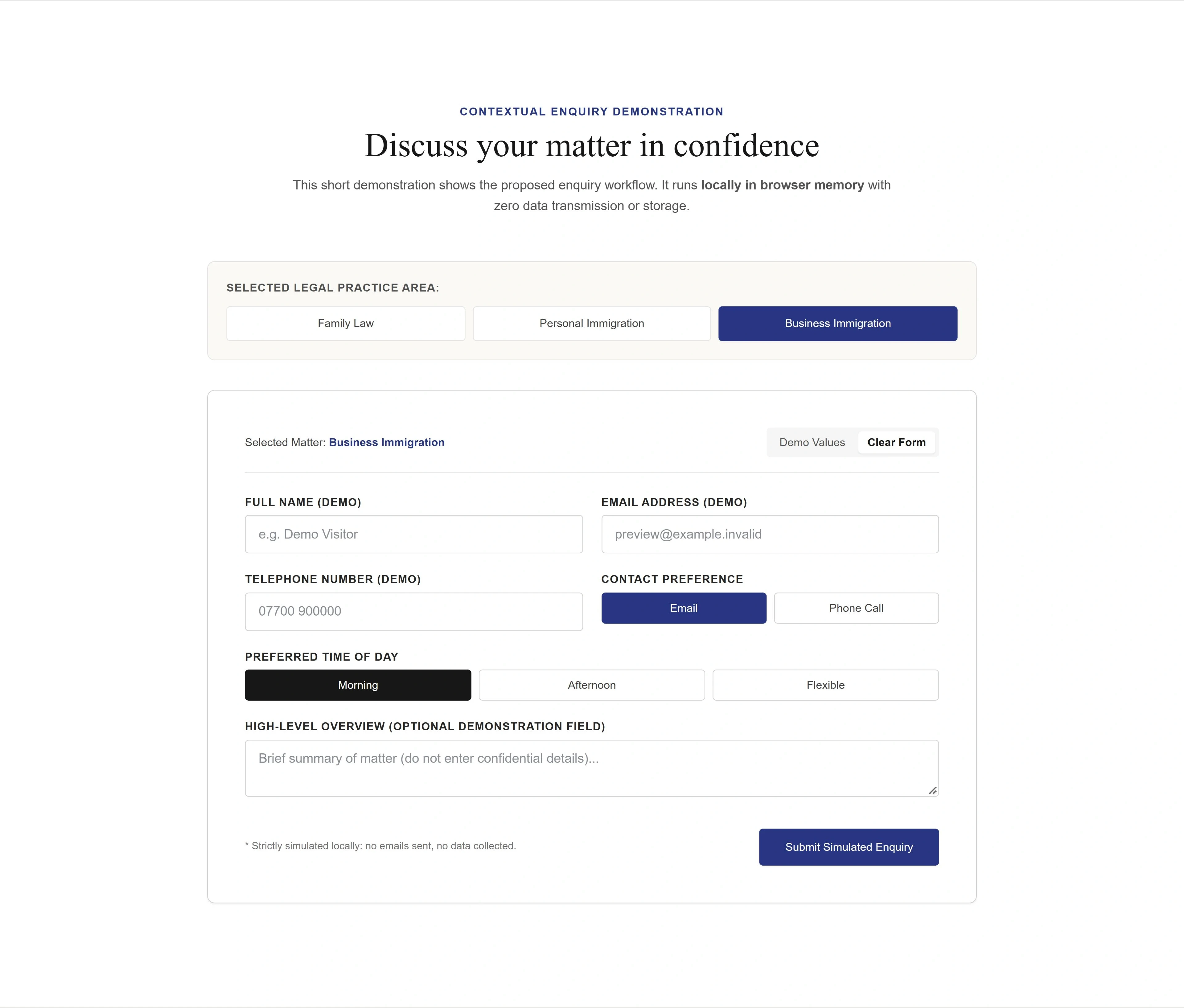 Carry the visitor's choice forward. — Business Immigration selected, desktop