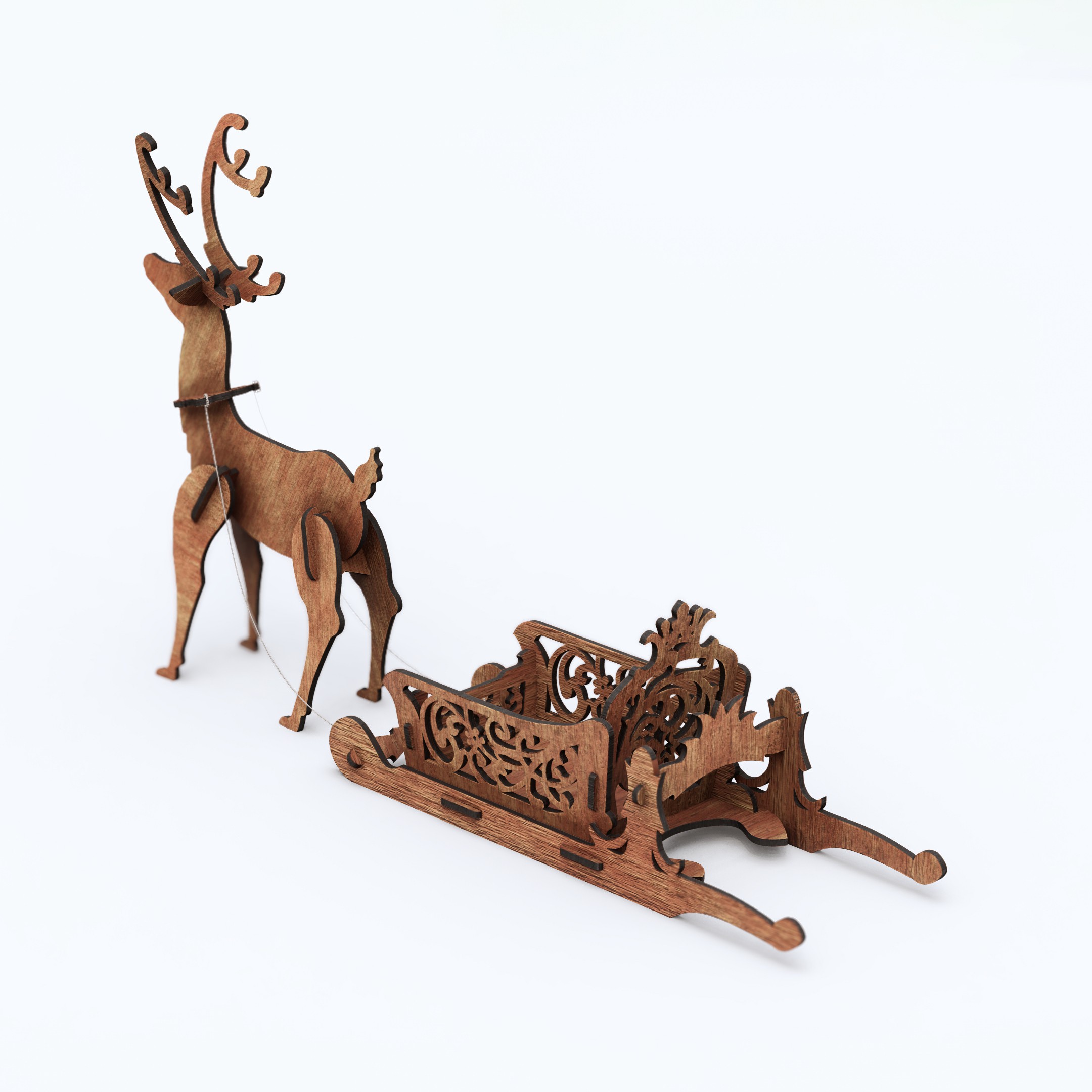 Christmas Deer And Sled Laser Cut Wood Decor