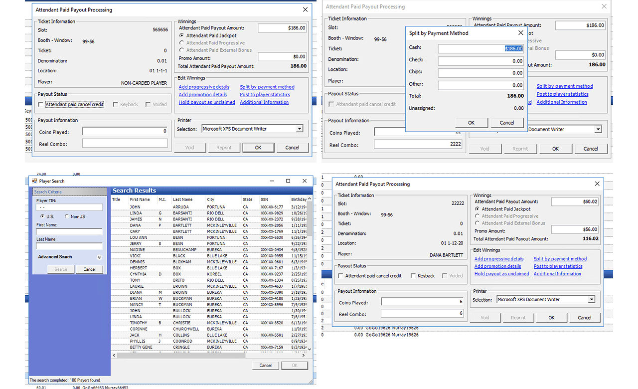 Full application view of the legacy JackpotFill WinForms interface: a cluttered desktop screen packed with data entry fields, small-font labels, nested dropdown menus, and no clear visual hierarchy — the starting state before the transformation