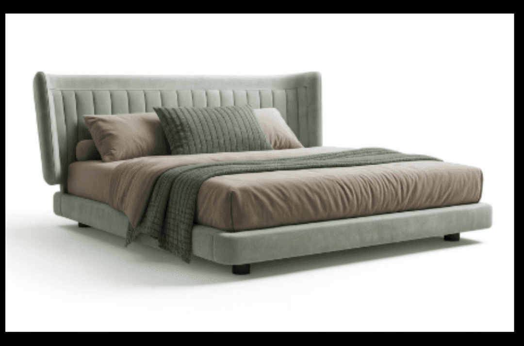 Winged fluted bed with gentle curves and serene presence.