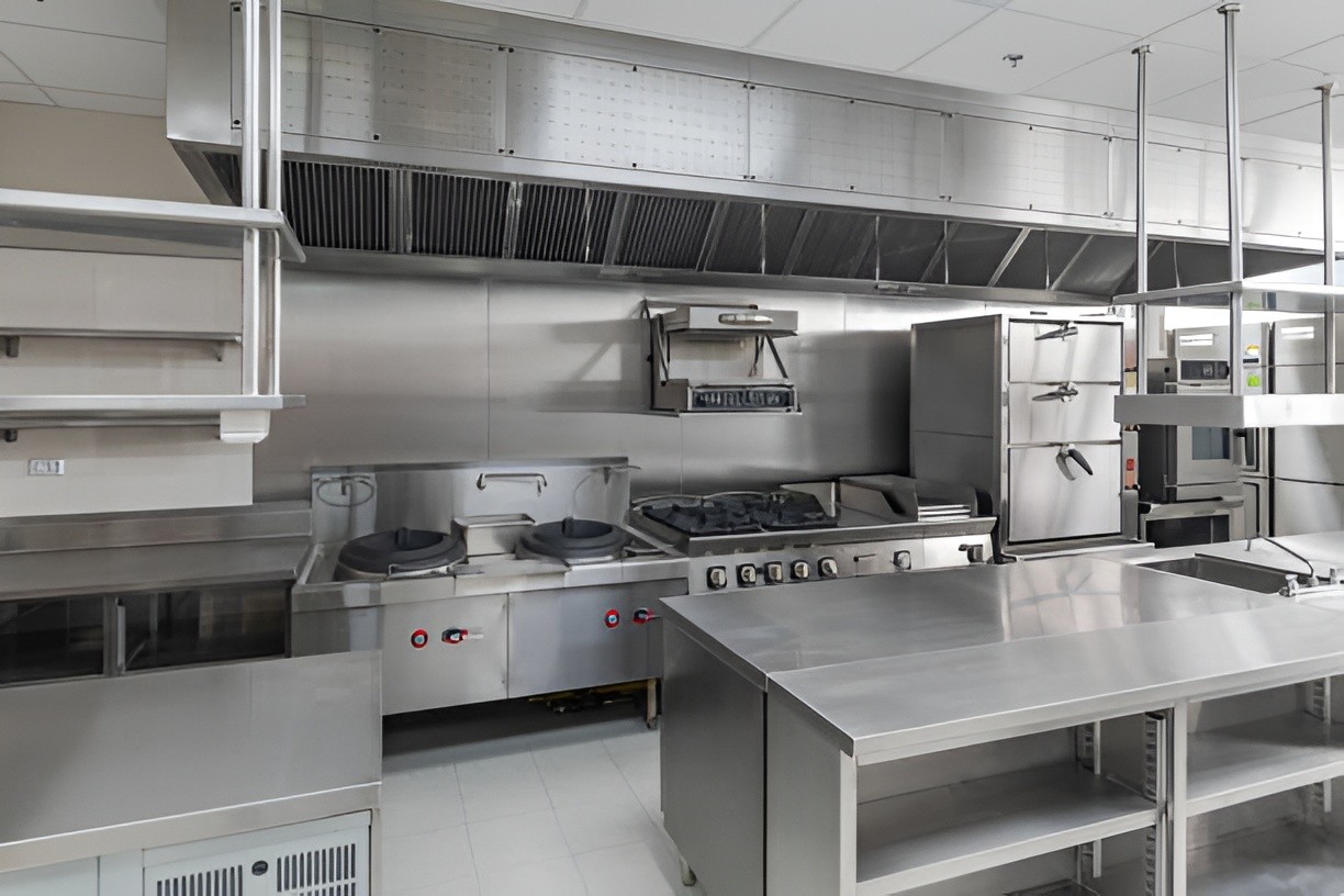 commercial appliances in large kitchen
