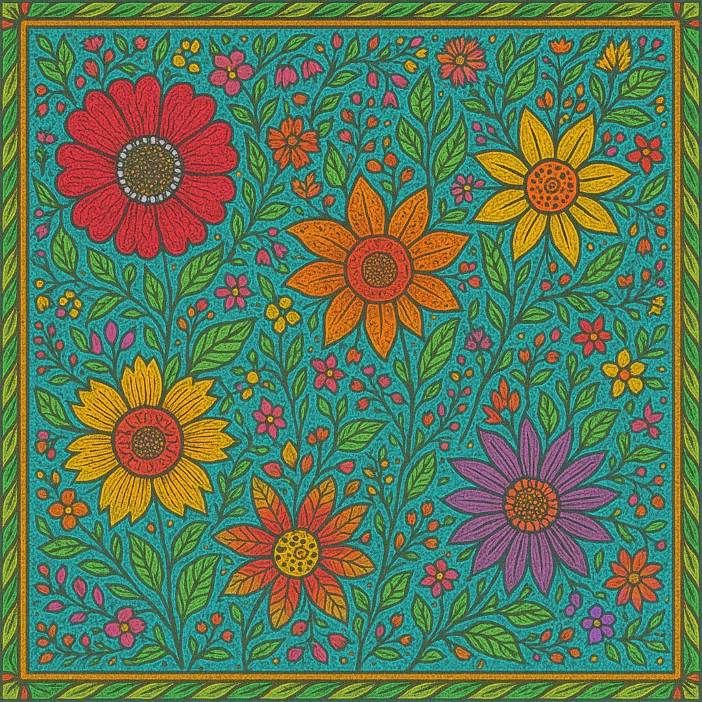 Mithila painting depicting seasonal flowers