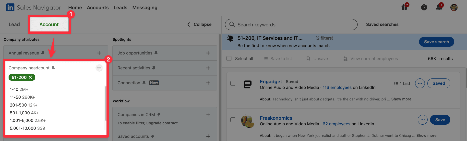 The Company Size Filter on LinkedIn Sales Navigator