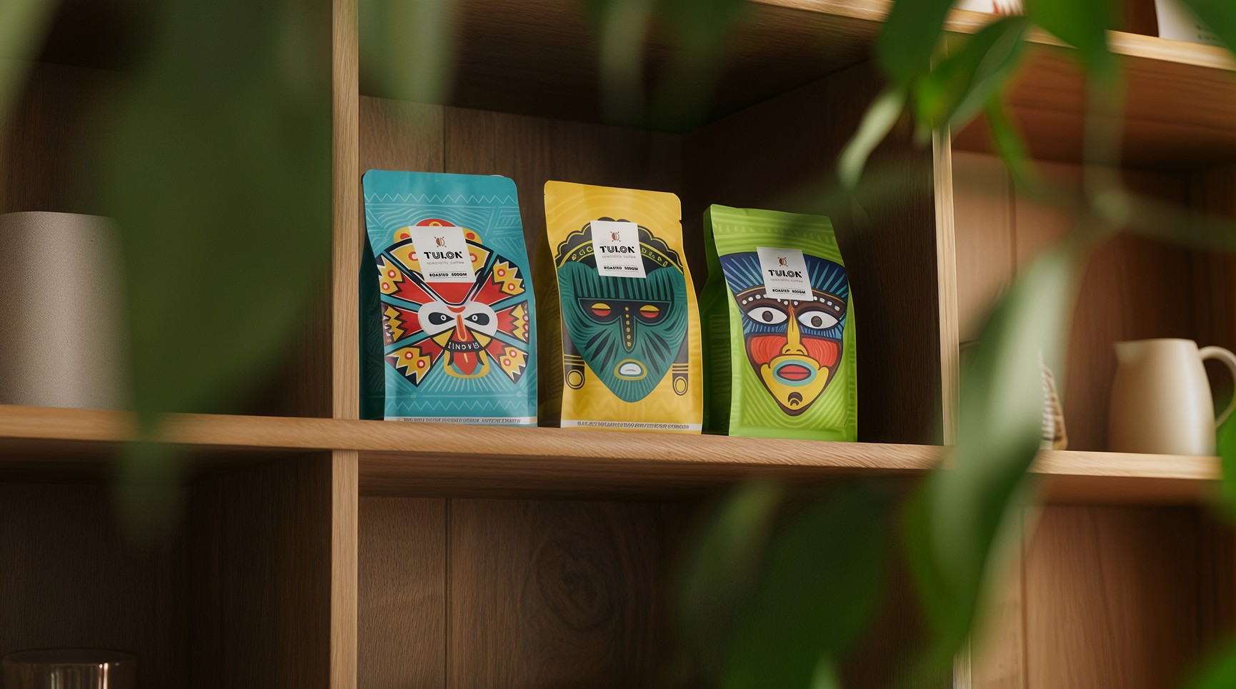 Tulon Kenyan coffee brand identity by BMEG, featuring earthy sophisticated tones, cultural accents, and AI-driven product photography that celebrates ancestral heritage and origin pride.