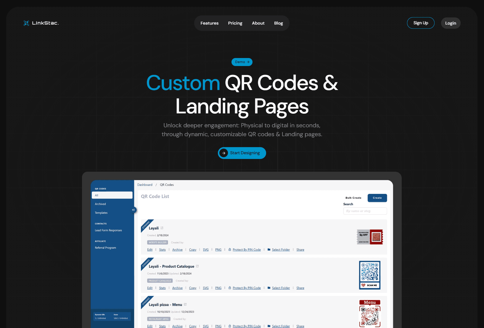 Linkstac landing page screenshot