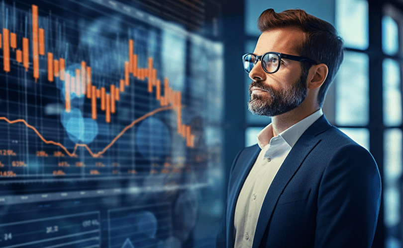 Businessman looking at the stock market