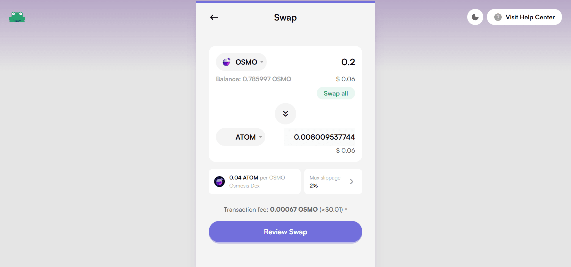 Enter amount of assets for swap