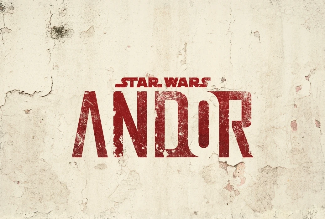 Star Wars: Andor" logo is displayed against a textured, aged wall background with peeling paint, creating a rugged, vintage look.