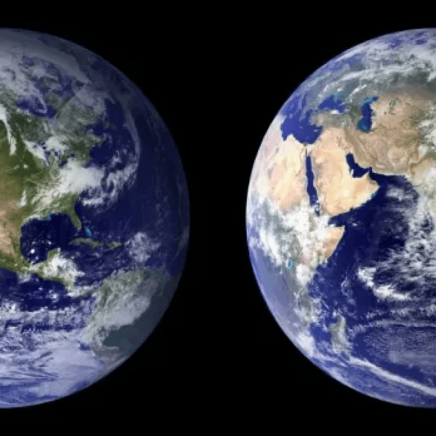 Two images of Earth.