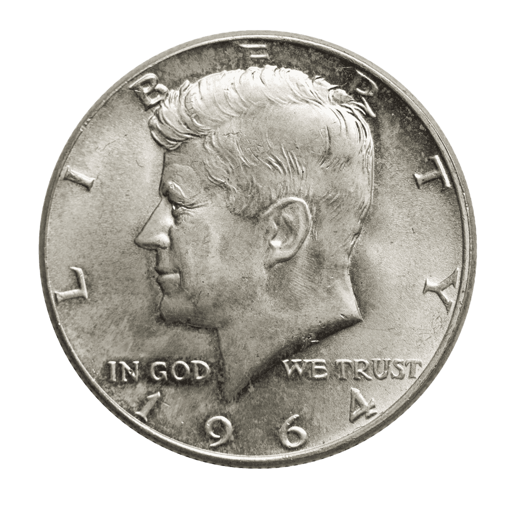 1964 Kennedy Half Dollar representing our bulk 90 percent silver coin inventory.
