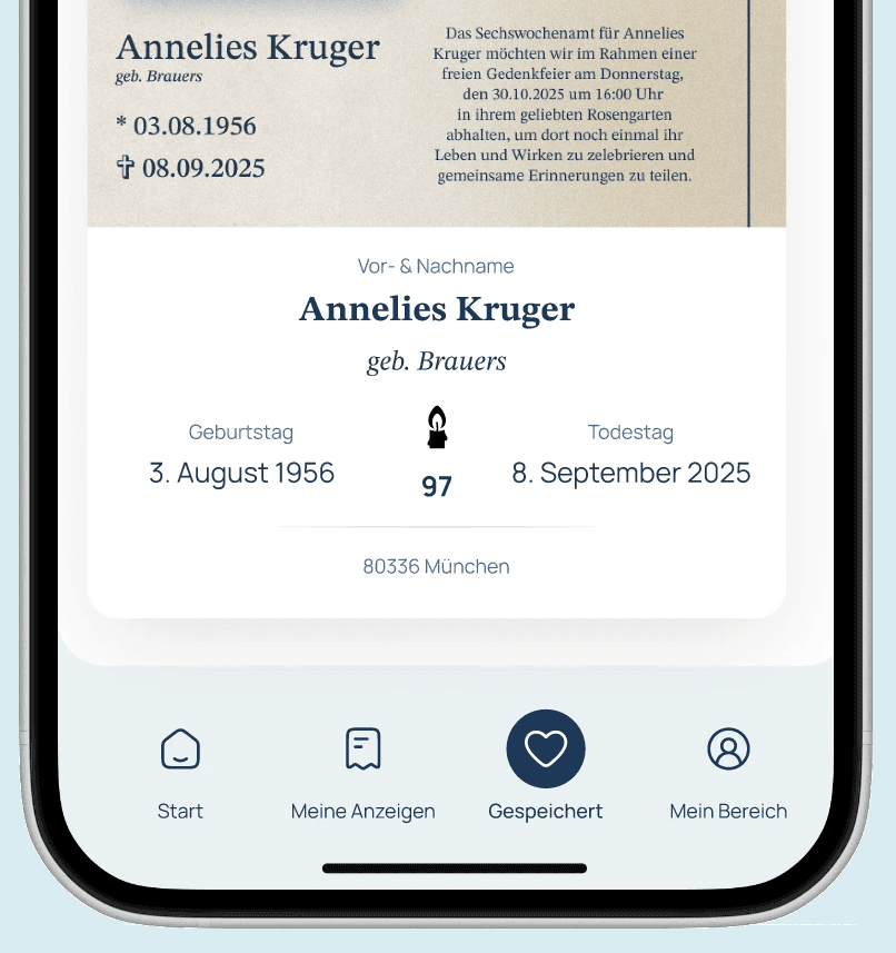 Bildschirmaufnahme aus der exitus App, die zeigt, wie man einfach Anzeigen speichern kann