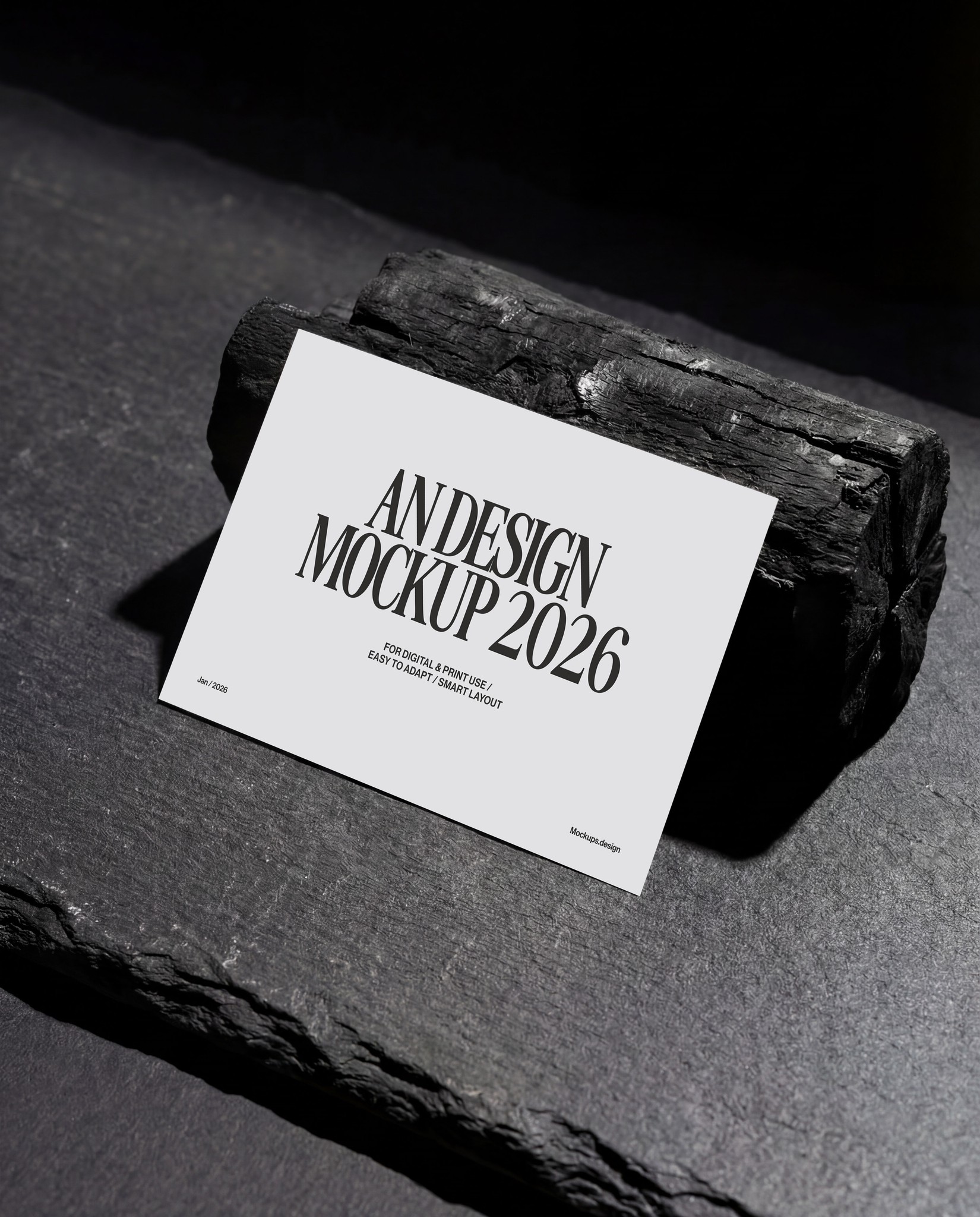 Business card mockup on dark rock surface, premium display