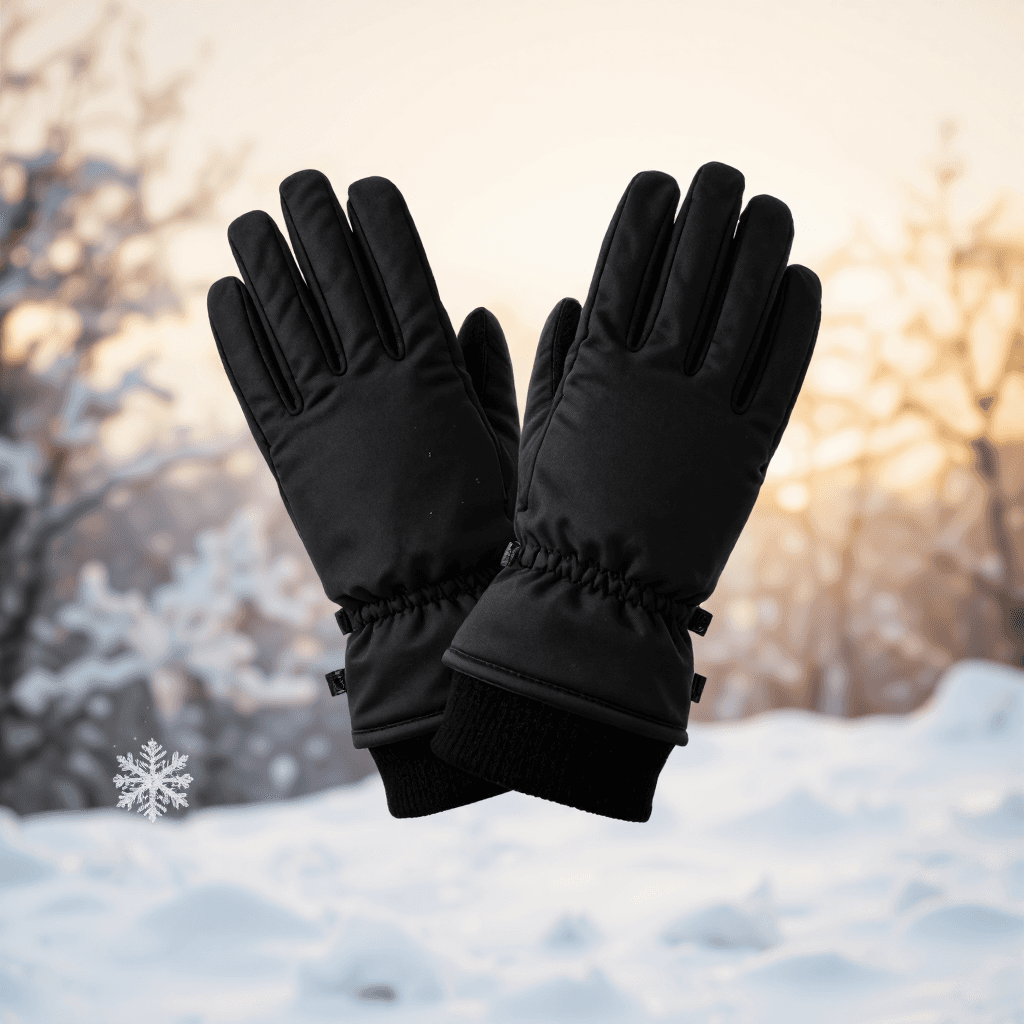 product photography of a pair of winter gloves designed for cold weather protection
