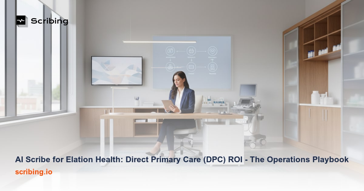 Corporate illustration representing AI scribe technology integrated with Epic EHR clinical documentation workflow