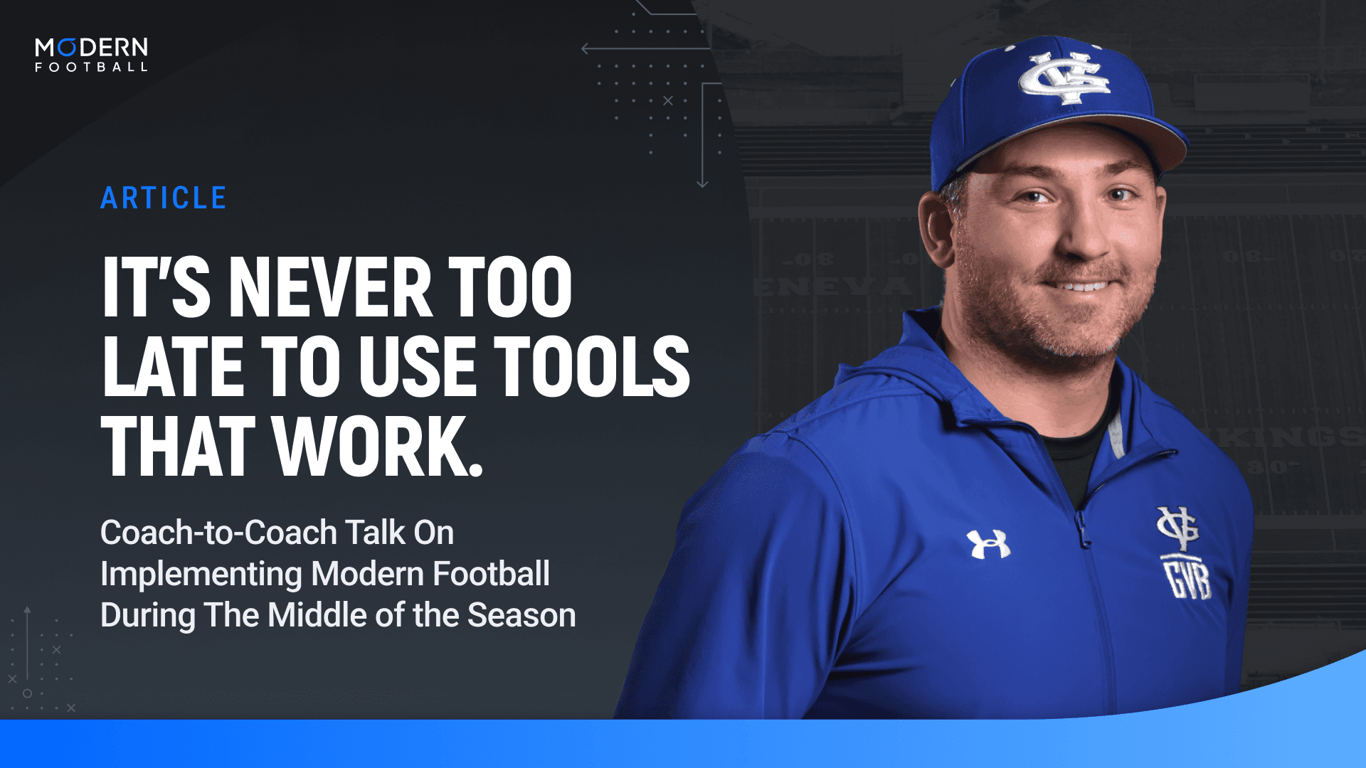 Geneva High School football coach Sean Grady smiling on the sideline — article on implementing Modern Football midseason and seeing immediate impact
