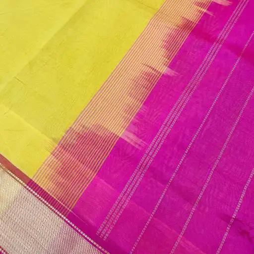 Yellow Dark Pink Silk Cotton Saree