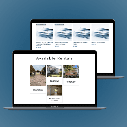 Laptop view of their rentals page