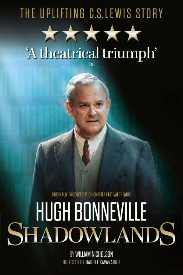 Hugh Bonneville in a suit with "Shadowlands" text on a dark background.