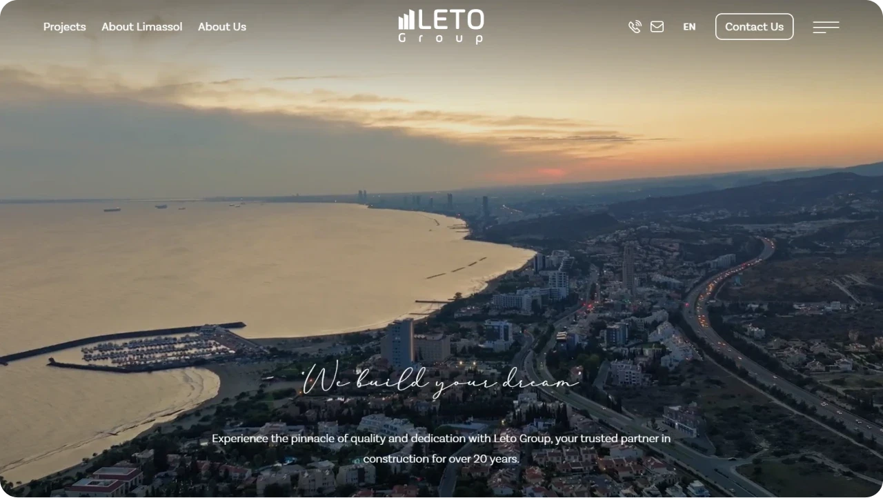 Screenshot of the Leto Group Cyprus property development website